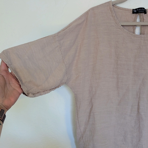 Natural Short-sleeved Beige Linen Top - Picture 6 of 9